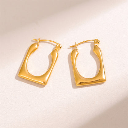 1 Pair Retro Simple Style U Shape Round Oval Plating Stainless Steel 18k Gold Plated Earrings