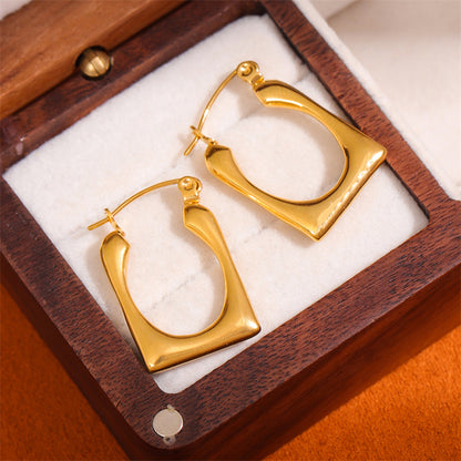 1 Pair Retro Simple Style U Shape Round Oval Plating Stainless Steel 18k Gold Plated Earrings