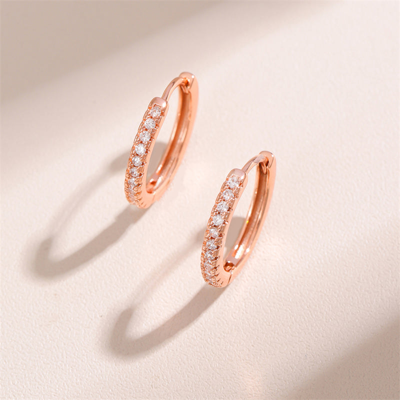 1 Pair Retro Simple Style Round Plating Inlay Stainless Steel Zircon Rose Gold Plated Hoop Earrings