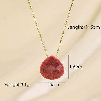 304 Stainless Steel Natural Stone 14K Gold Plated Classic Style Plating Water Droplets Pendant Necklace