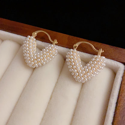 1 Pair Elegant Lady Heart Shape Inlay Copper Artificial Pearls Earrings