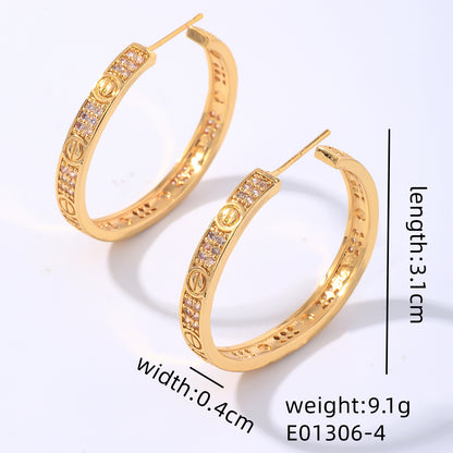 1 Pair Elegant Shiny Round Plating Inlay Copper Zircon Gold Plated Earrings