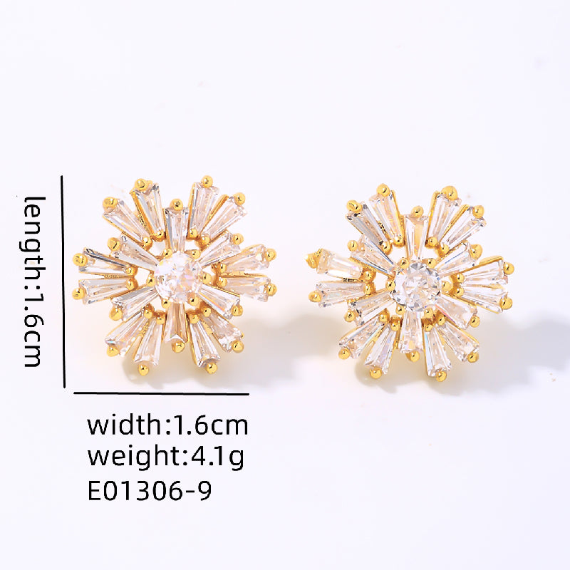 1 Pair Ig Style Elegant Simple Style Snowflake Plating Inlay Copper Zircon Gold Plated Ear Studs