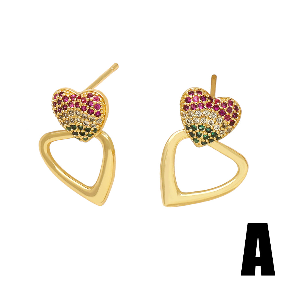 1 Pair Vintage Style Heart Shape Flower Plating Inlay Copper Zircon 18k Gold Plated Ear Studs