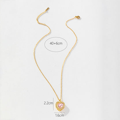 Sweet Heart Shape Copper Zircon Pendant Necklace In Bulk