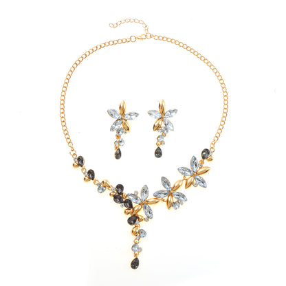 Elegant Shiny Flower Alloy Inlay Rhinestones Women's Earrings Necklace