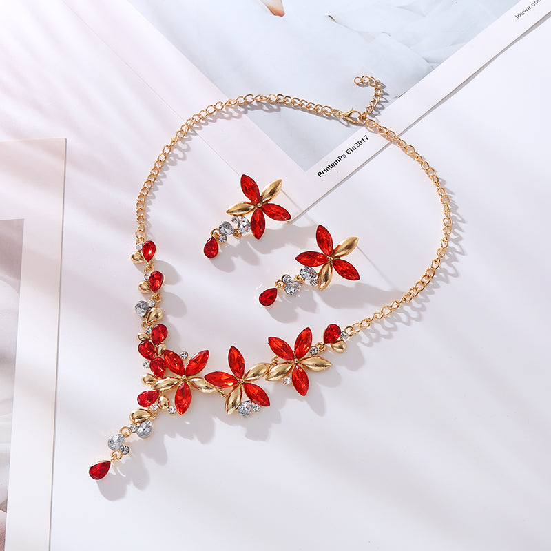 Elegant Shiny Flower Alloy Inlay Rhinestones Women's Earrings Necklace