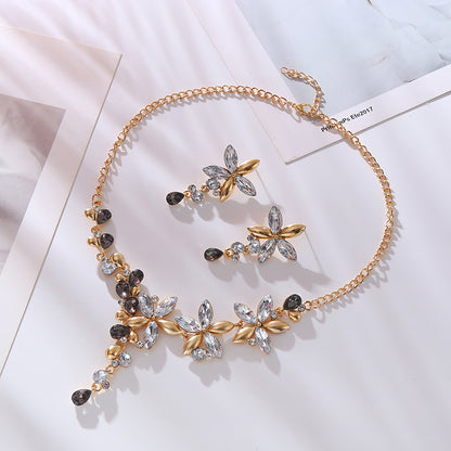 Elegant Shiny Flower Alloy Inlay Rhinestones Women's Earrings Necklace