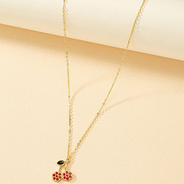 Sweet Simple Style Cherry Alloy Enamel Plating Gold Plated Women's Pendant Necklace