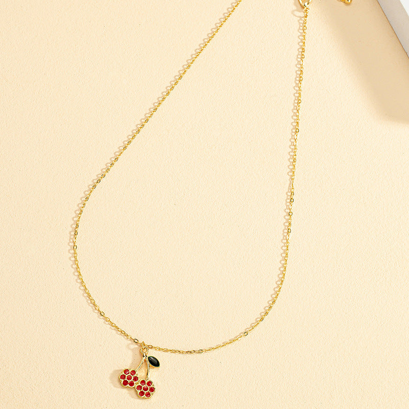 Sweet Simple Style Cherry Alloy Enamel Plating Gold Plated Women's Pendant Necklace