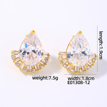 1 Pair Simple Style Shiny Water Droplets Plating Inlay Copper Zircon White Gold Plated Gold Plated Ear Studs