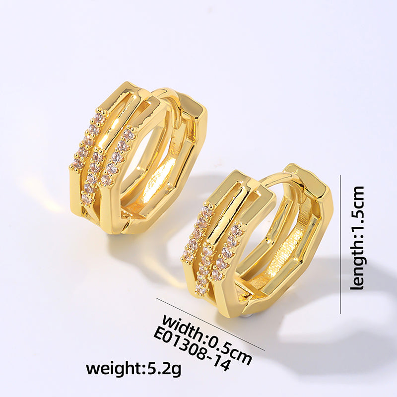 1 Pair Hip-hop Simple Style Cool Style Round Plating Inlay Copper Zircon Gold Plated Earrings