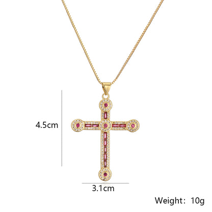 Simple Style Commute Cross Copper Plating Inlay Zircon 18k Gold Plated Pendant Necklace