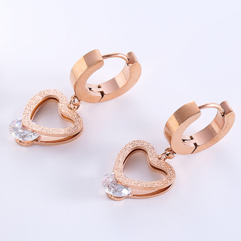 1 Pair Sweet Heart Shape Plating Inlay Stainless Steel Zircon 18k Gold Plated Rose Gold Plated Ear Studs