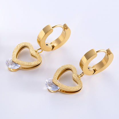 1 Pair Sweet Heart Shape Plating Inlay Stainless Steel Zircon 18k Gold Plated Rose Gold Plated Ear Studs