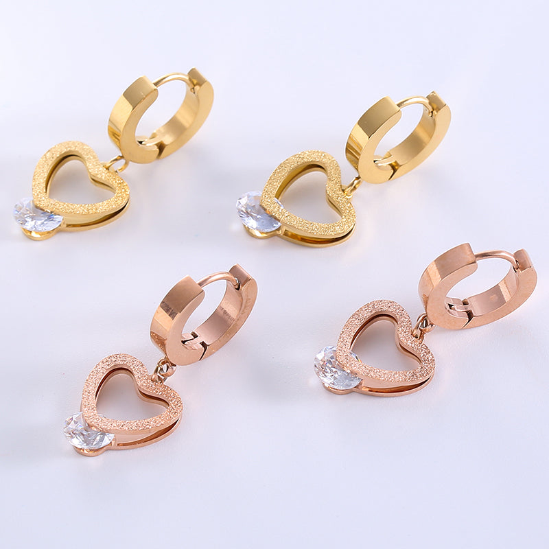 1 Pair Sweet Heart Shape Plating Inlay Stainless Steel Zircon 18k Gold Plated Rose Gold Plated Ear Studs