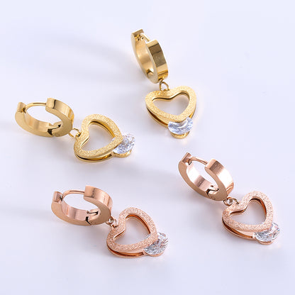 1 Pair Sweet Heart Shape Plating Inlay Stainless Steel Zircon 18k Gold Plated Rose Gold Plated Ear Studs