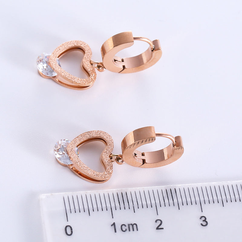 1 Pair Sweet Heart Shape Plating Inlay Stainless Steel Zircon 18k Gold Plated Rose Gold Plated Ear Studs