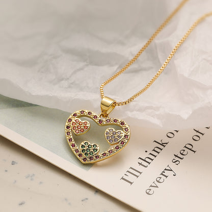 Simple Style Commute Heart Shape Copper 18k Gold Plated Zircon Pendant Necklace In Bulk