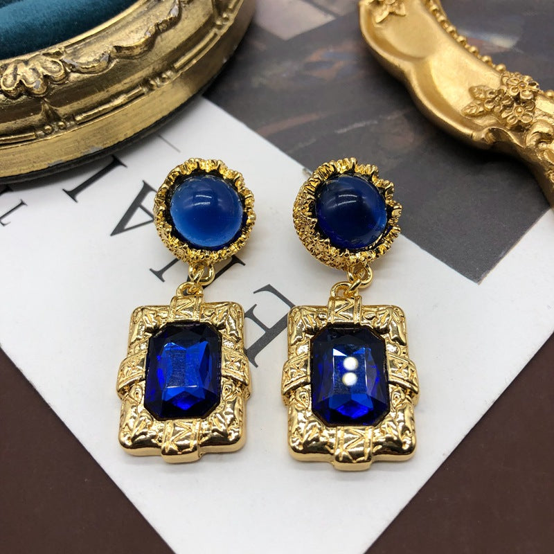 1 Pair Baroque Style Simple Style Geometric Plating Inlay Alloy Glass Gold Plated Drop Earrings