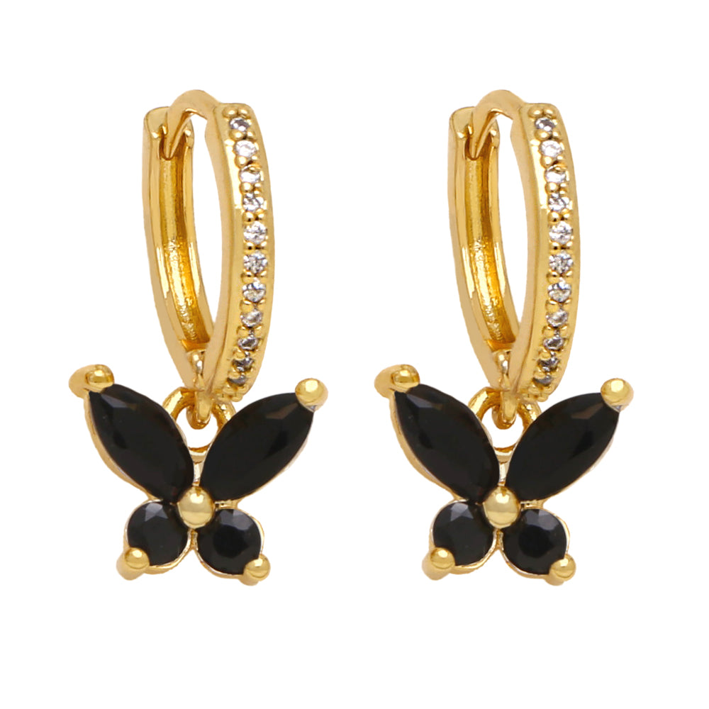 1 Pair Simple Style Butterfly Plating Inlay Copper Zircon 18k Gold Plated Drop Earrings