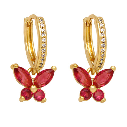 1 Pair Simple Style Butterfly Plating Inlay Copper Zircon 18k Gold Plated Drop Earrings