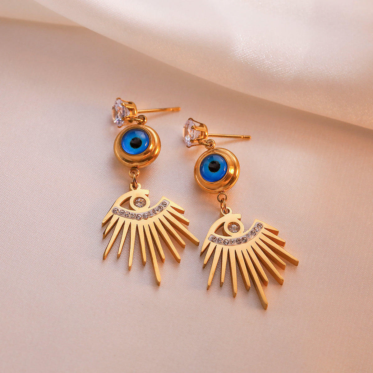 1 Pair Simple Style Commute Devil's Eye Plating Inlay Titanium Steel Zircon 18k Gold Plated Drop Earrings