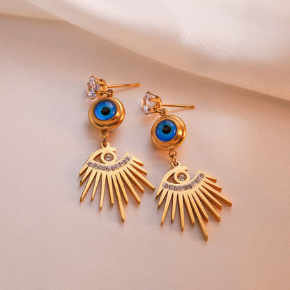 1 Pair Simple Style Commute Devil's Eye Plating Inlay Titanium Steel Zircon 18k Gold Plated Drop Earrings