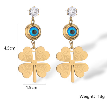 1 Pair Simple Style Commute Devil's Eye Plating Inlay Titanium Steel Zircon 18k Gold Plated Drop Earrings