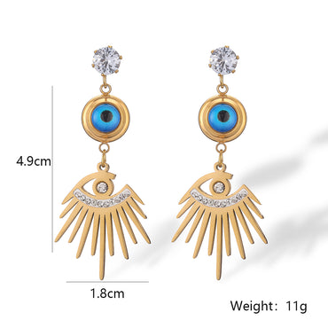 1 Pair Simple Style Commute Devil's Eye Plating Inlay Titanium Steel Zircon 18k Gold Plated Drop Earrings