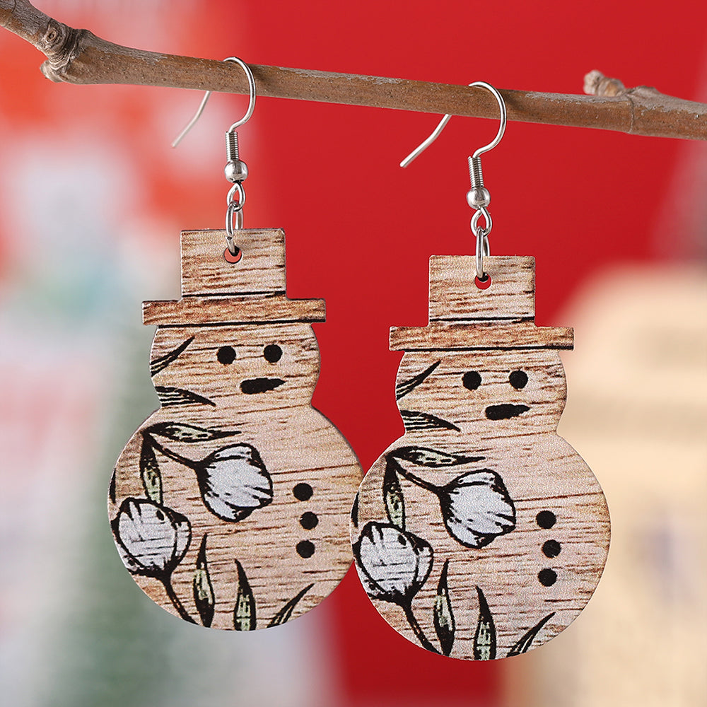 1 Pair Cartoon Style Cute Snowman Wood Ear Hook