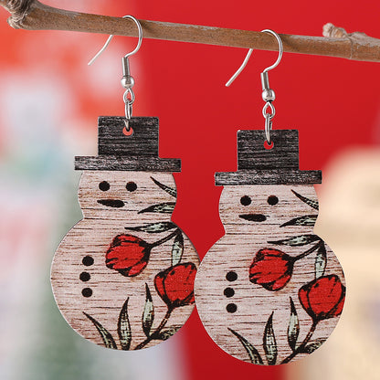 1 Pair Cartoon Style Cute Snowman Wood Ear Hook