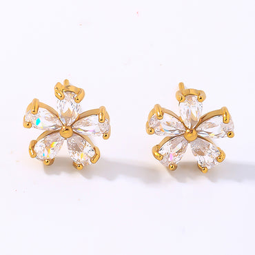 1 Pair Simple Style Shiny Flower Plating Inlay Copper Zircon Gold Plated Ear Studs