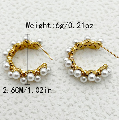 1 Pair Vacation Beach Simple Style Round Plating Inlay Stainless Steel Artificial Pearls Gold Plated Earrings