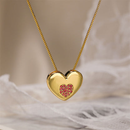 Simple Style Heart Shape Copper Plating Inlay Zircon Gold Plated Pendant Necklace