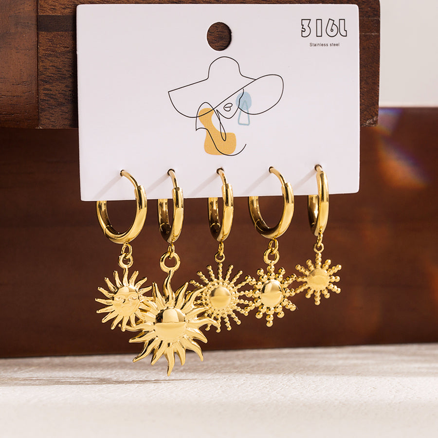 1 Set Formal Simple Style Artistic Sun Star Moon Scallop Star Stainless Steel Zircon 14k Gold Plated Drop Earrings