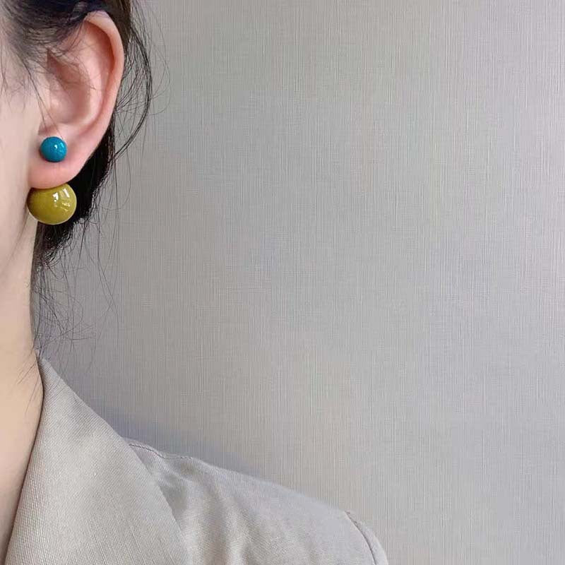 Wholesale Jewelry Cute Lady Color Block Resin Plating Ear Studs