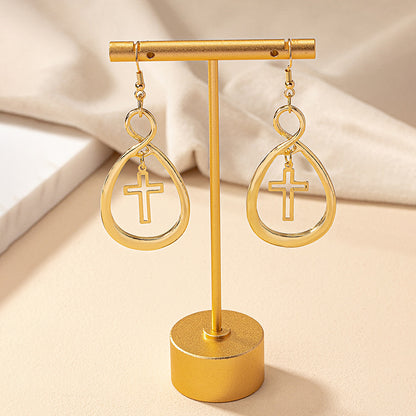 1 Pair Elegant Vacation Commute Cross Water Droplets Plating Alloy Ferroalloy 14k Gold Plated Drop Earrings