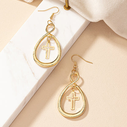 1 Pair Elegant Vacation Commute Cross Water Droplets Plating Alloy Ferroalloy 14k Gold Plated Drop Earrings