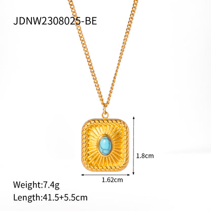 Wholesale Classic Style Round Stainless Steel Plating Inlay 18k Gold Plated Turquoise Necklace