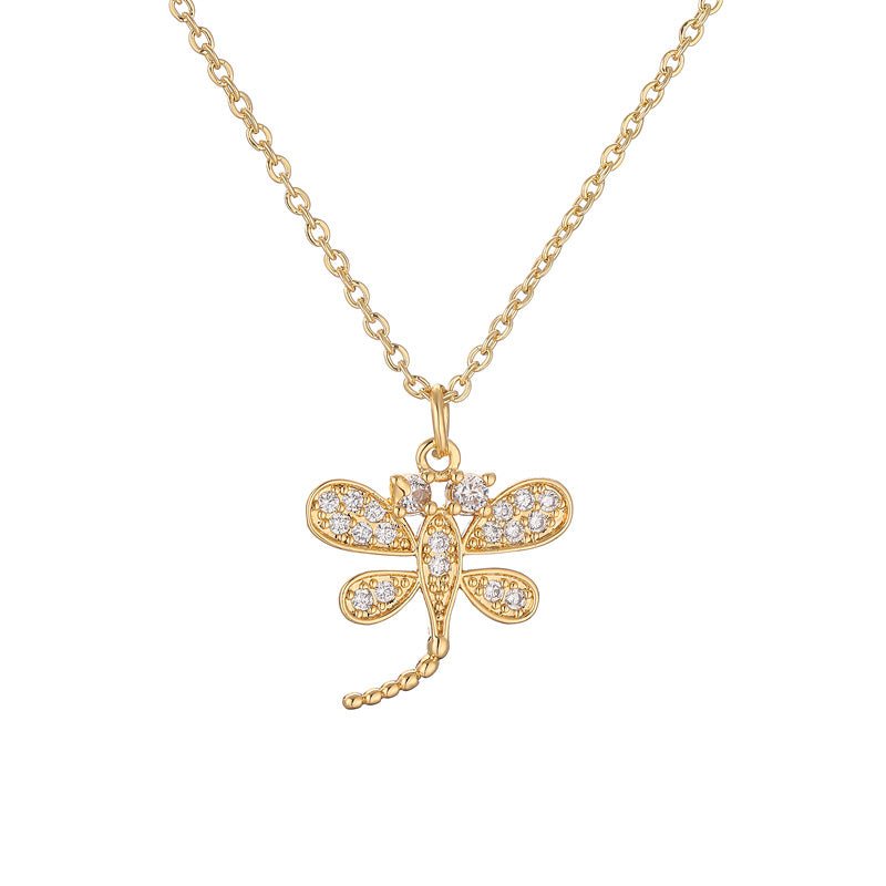 Simple Style Dragonfly Copper Plating Inlay Zircon Gold Plated Pendant Necklace