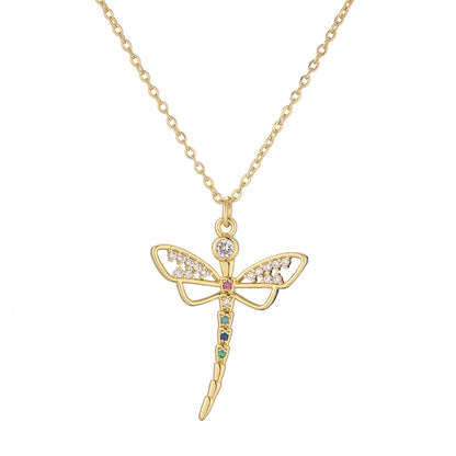 Simple Style Dragonfly Copper Plating Inlay Zircon Gold Plated Pendant Necklace