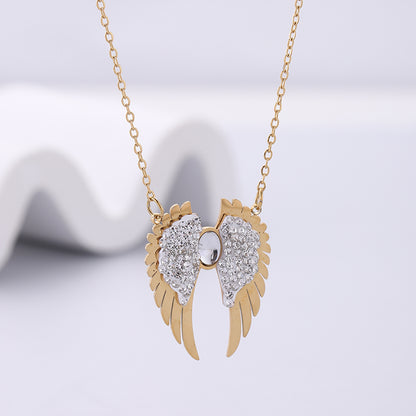 Simple Style Classic Style Wings Stainless Steel Plating Inlay Zircon 18k Gold Plated Pendant Necklace