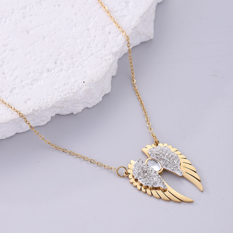 Simple Style Classic Style Wings Stainless Steel Plating Inlay Zircon 18k Gold Plated Pendant Necklace