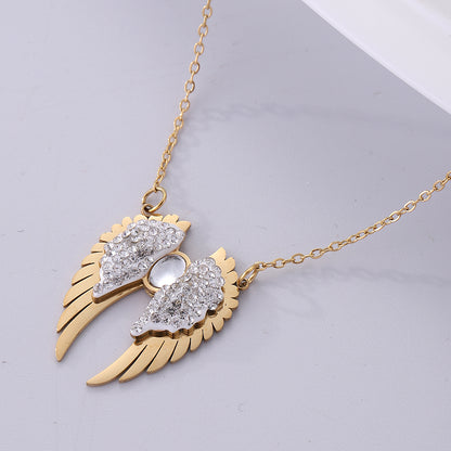 Simple Style Classic Style Wings Stainless Steel Plating Inlay Zircon 18k Gold Plated Pendant Necklace