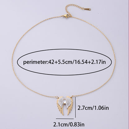 Simple Style Classic Style Wings Stainless Steel Plating Inlay Zircon 18k Gold Plated Pendant Necklace