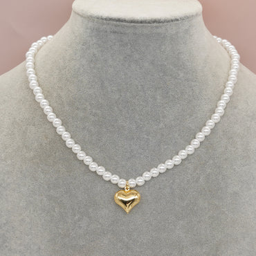 Simple Style Heart Shape Imitation Pearl Alloy Beaded Women's Pendant Necklace