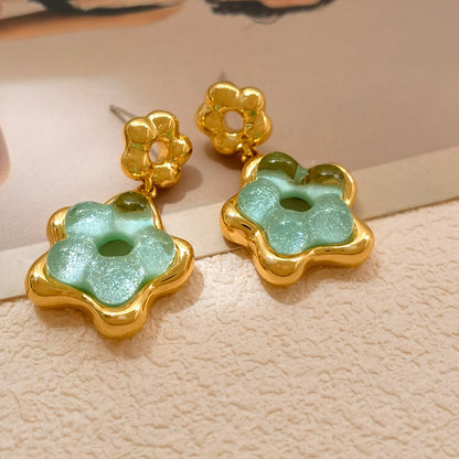 1 Pair Elegant Sweet Flower Plating Resin Copper Drop Earrings