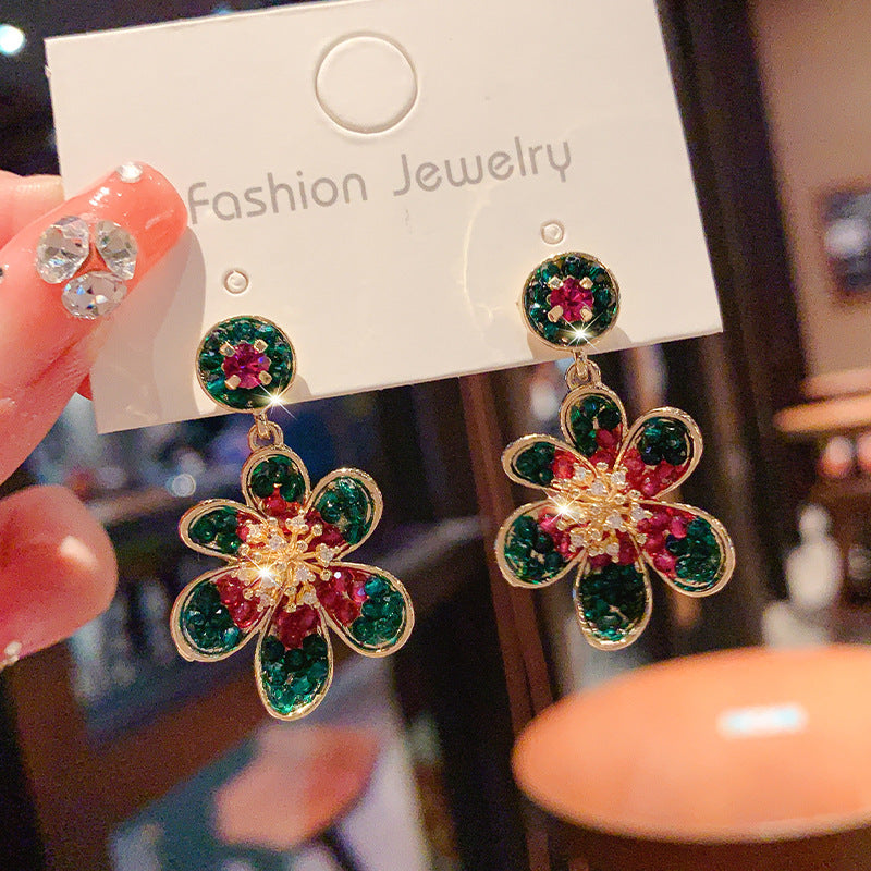 1 Pair Classic Style Flower Inlay Copper Zircon Drop Earrings