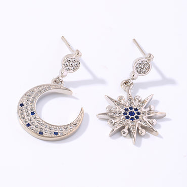 1 Pair Simple Style Commute Star Moon Plating Inlay Copper Zircon White Gold Plated Drop Earrings